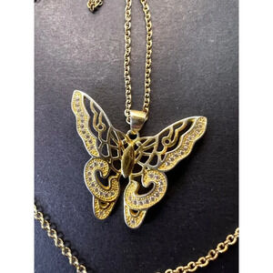 Butterfly CZ gold over sterling silver pendant and chain necklace
